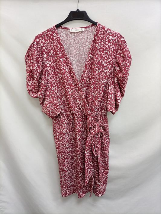 MANGO. Vestido burdeos flores T.m