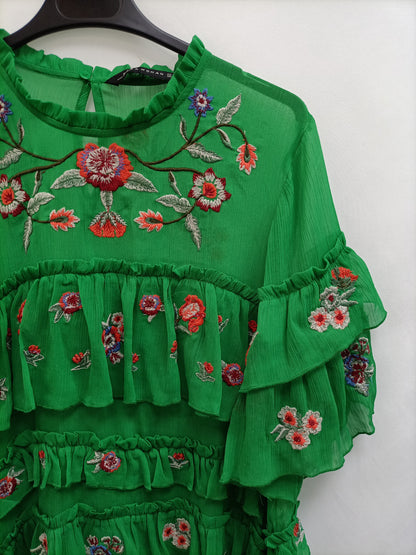 ZARA. Top volantes Bordado T.l