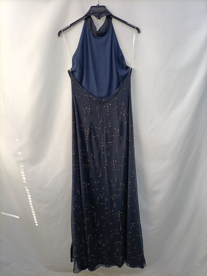 MDEJ. Vestido largo azul estampado T.xs