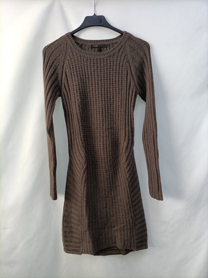 MAJE. Vestido punto marrón T.s