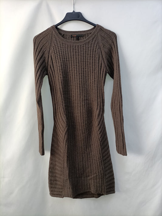 MAJE. Vestido punto marrón T.s