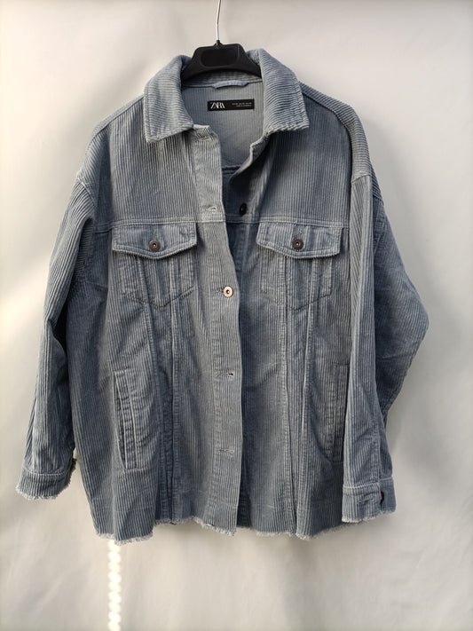 ZARA.  Cazadora pana azul T.xs