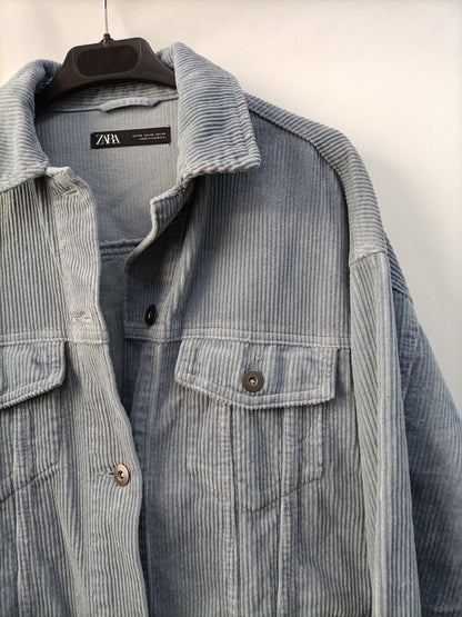 ZARA.  Cazadora pana azul T.xs