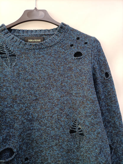 ZADIG&amp;VOLTAIRE. Blue ripped TS sweater