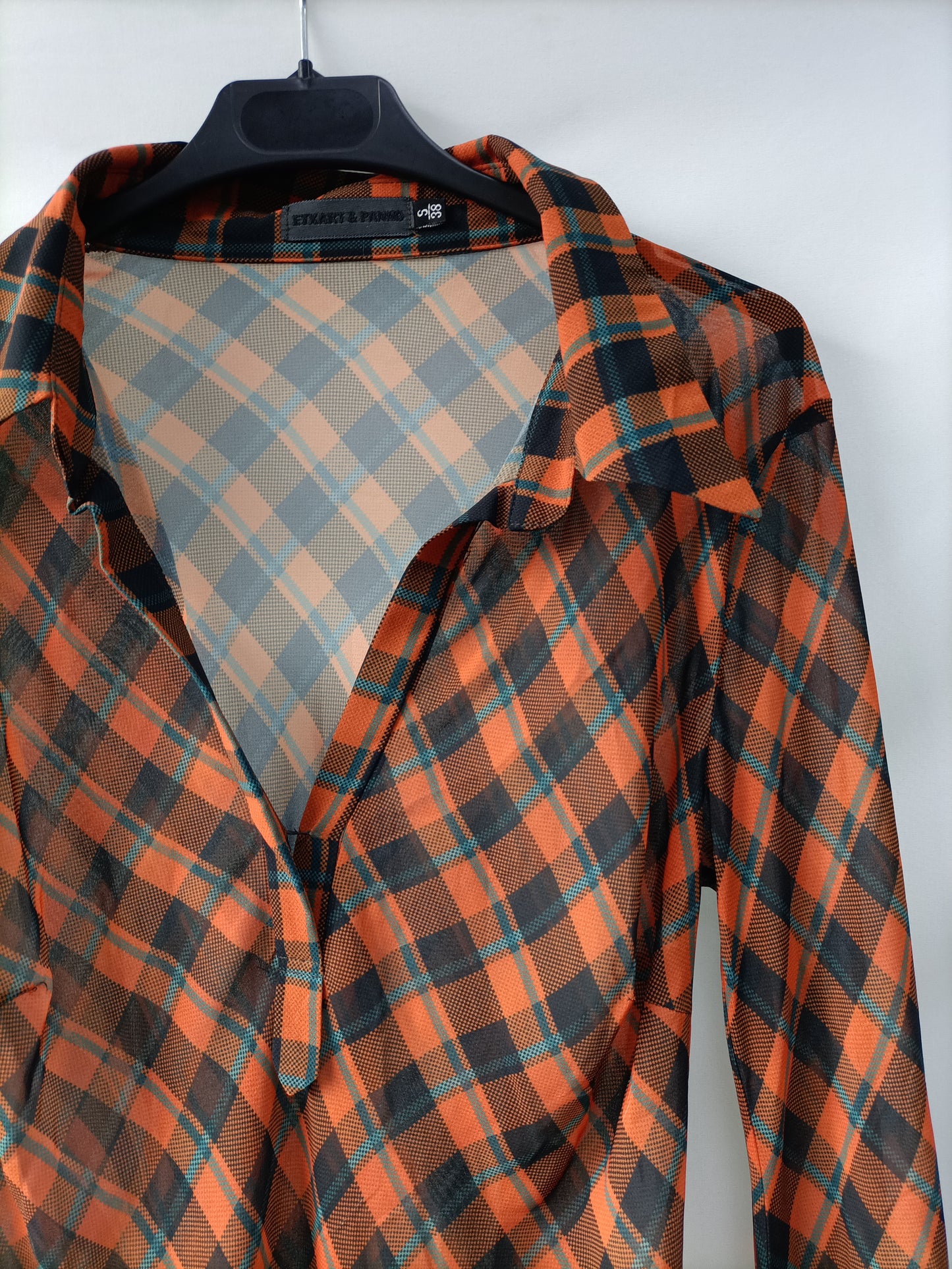 ETXART&PANNO. Blusa naranja cuadros T.s