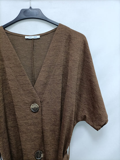 ZARA. Greenish brown dress with Ts buttons