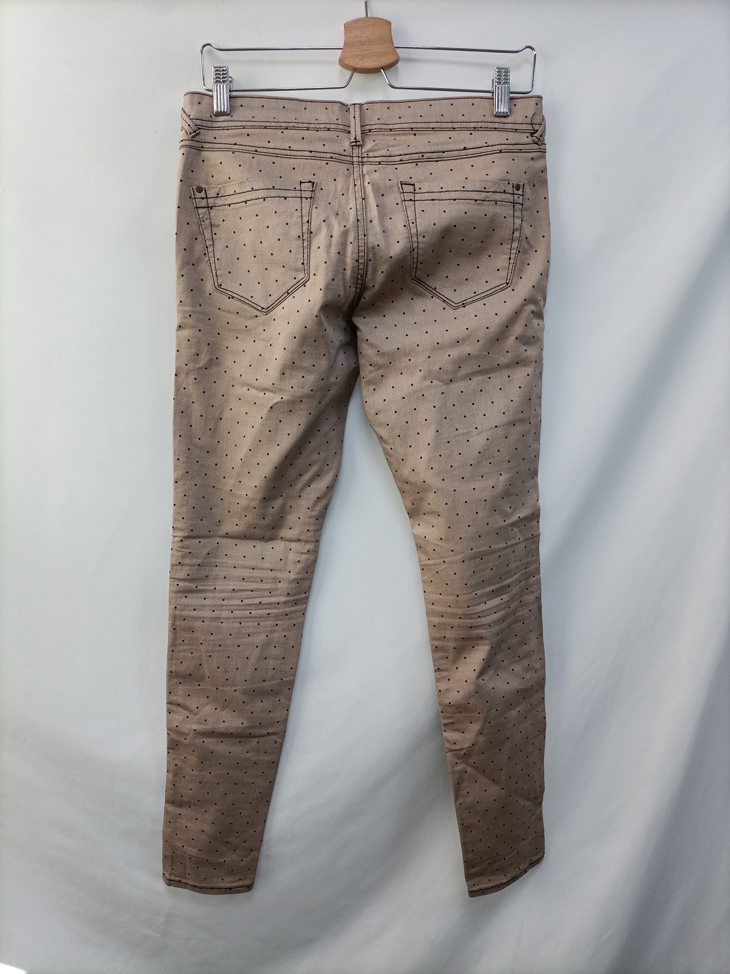 WHITE. Brown pants with black polka dots, size 38