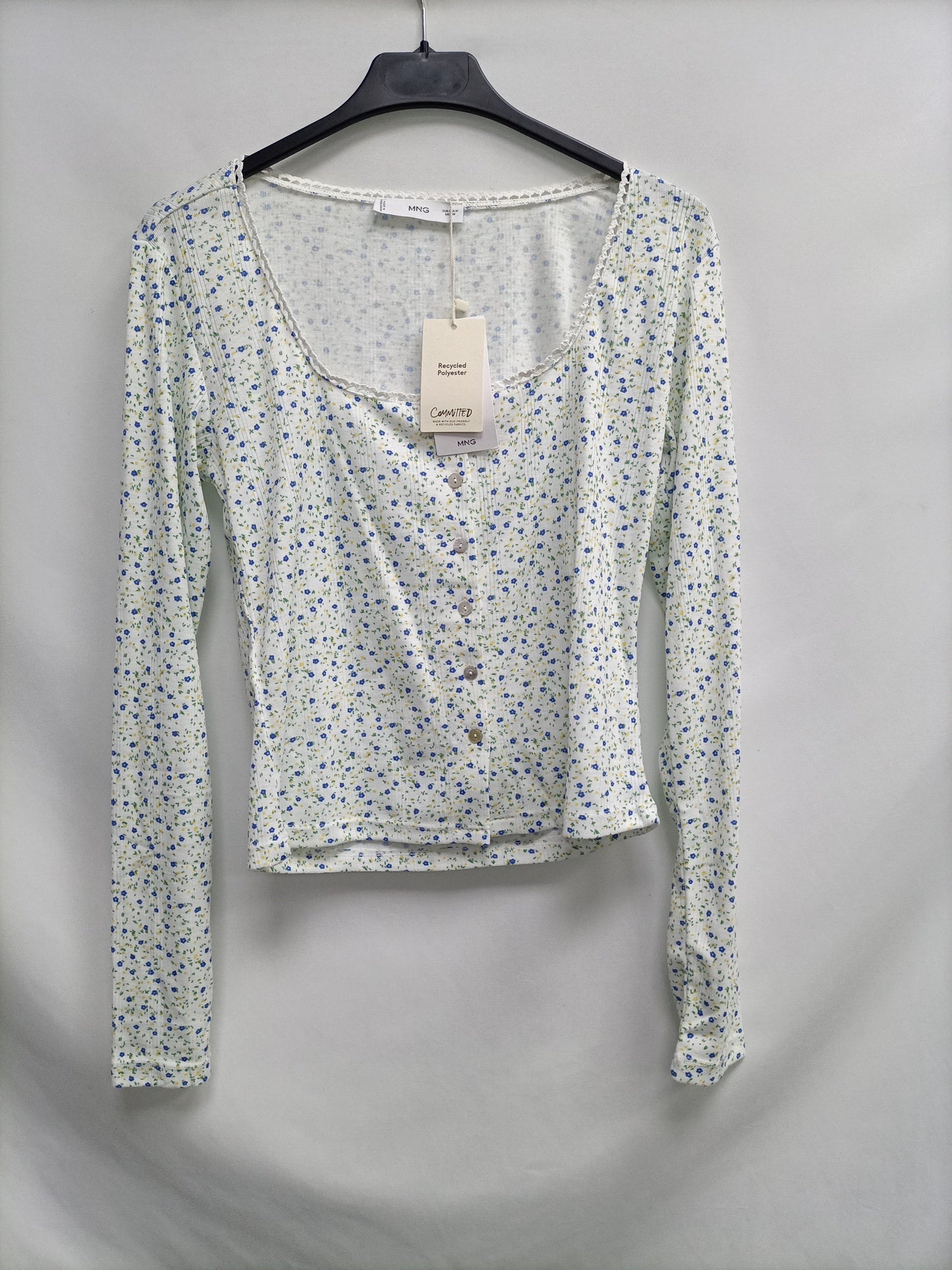 MANGO. Camiseta blanca flores T.m