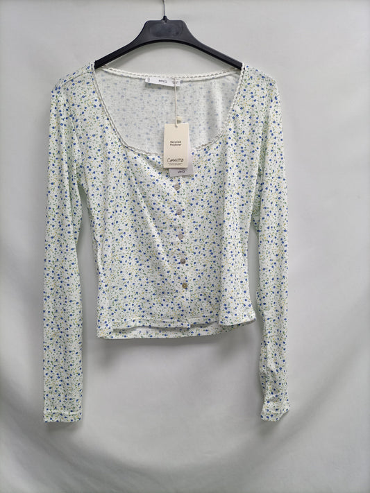 MANGO. Camiseta blanca flores T.m