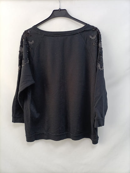 MANGO. Sudadera negra abalorios T.m