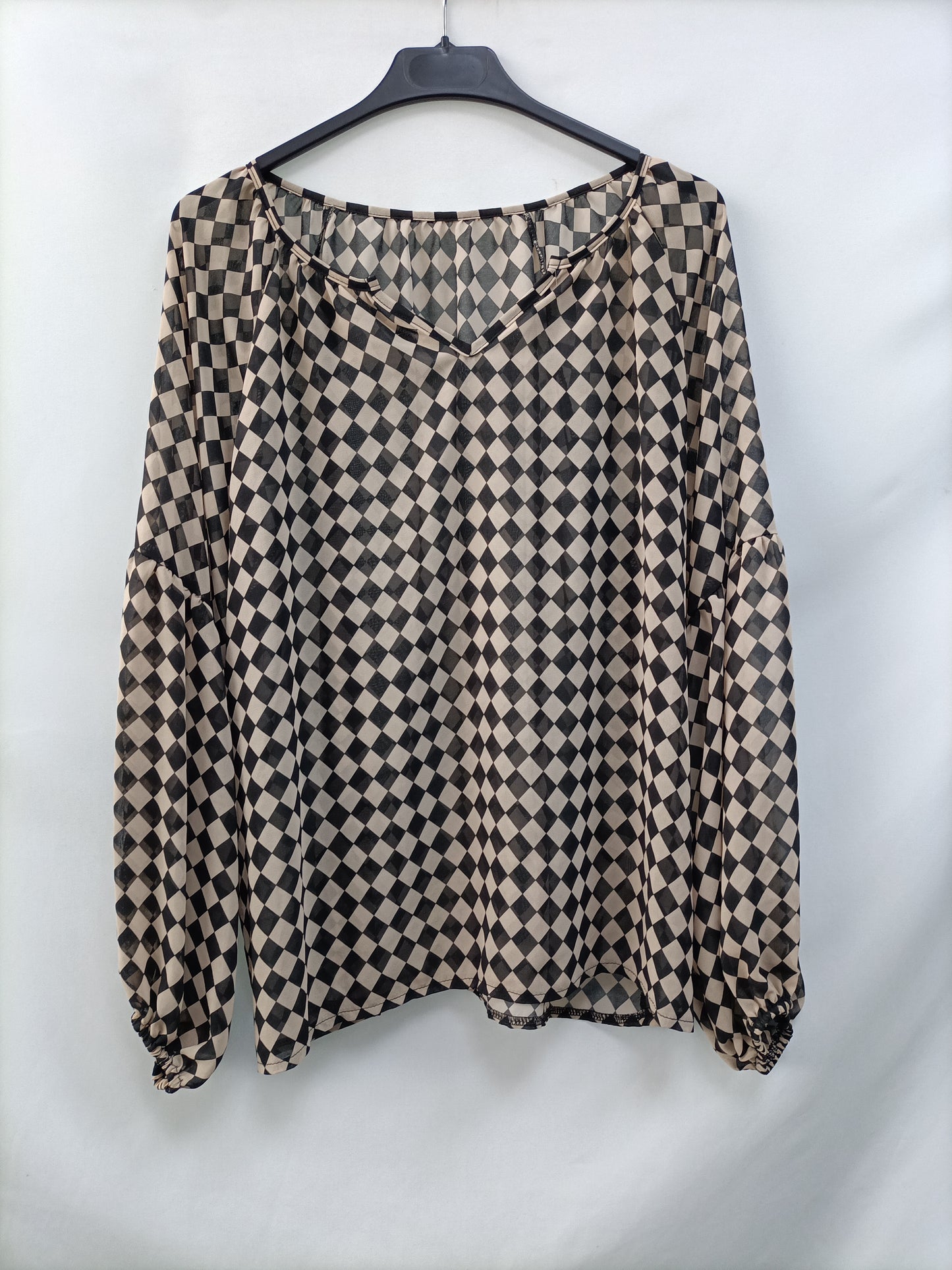 OTRAS. Blusa semitransparente cuadros T.u(s)