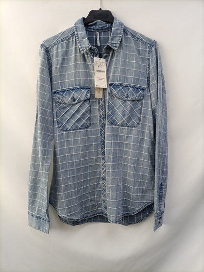 STRADIVARIUS. Camisa vaquera cuadros T.s