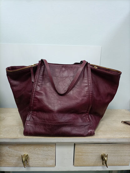 ZARA. Burgundy leather maxi bag