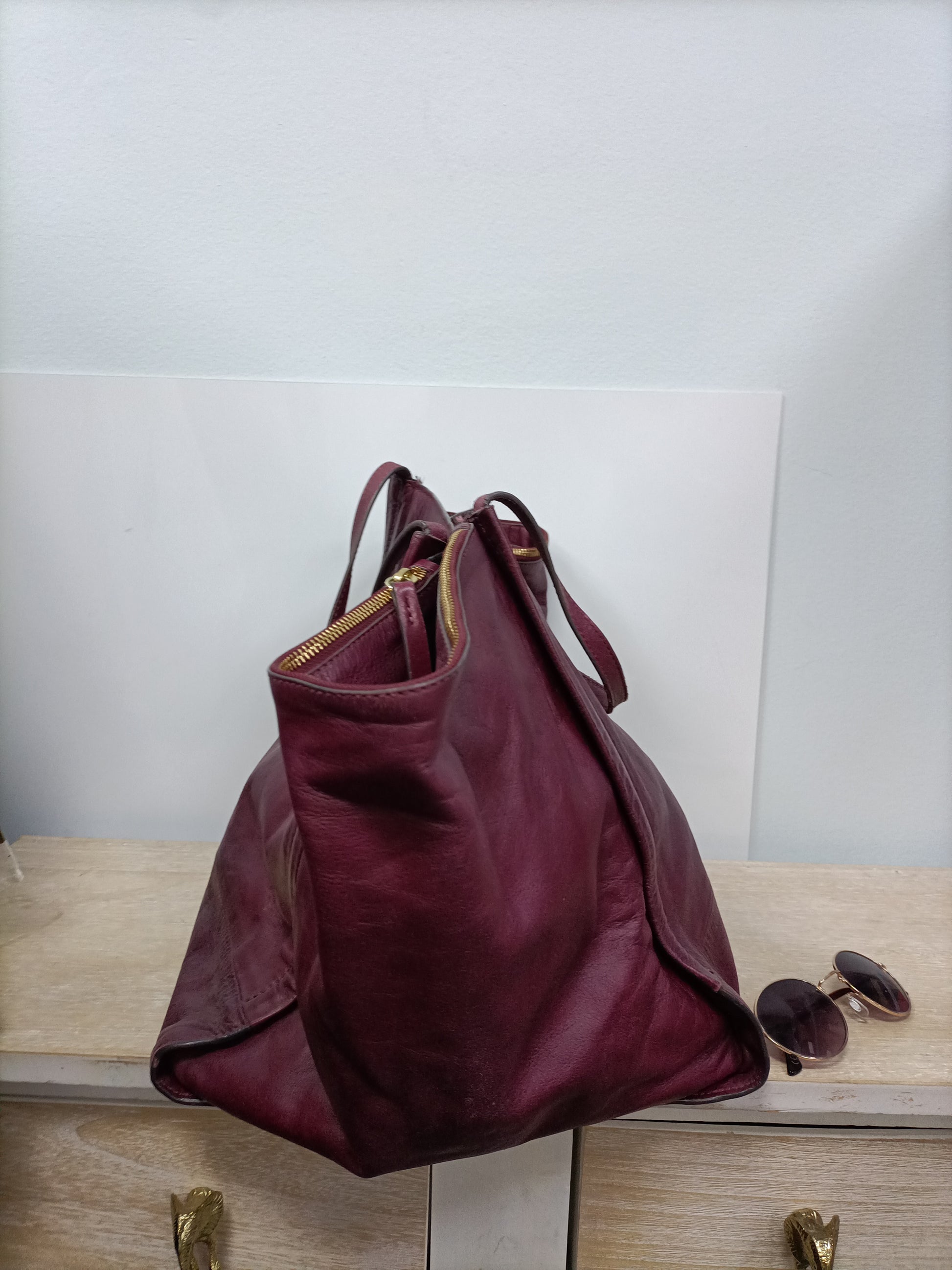 Burgundy leather maxi bag – Hibuy market - Main Image