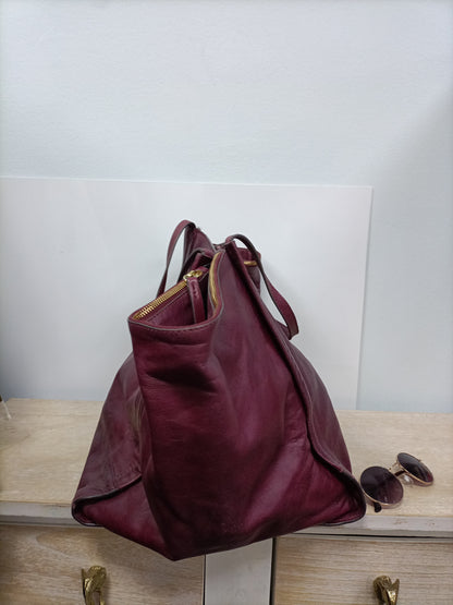 ZARA. Burgundy leather maxi bag
