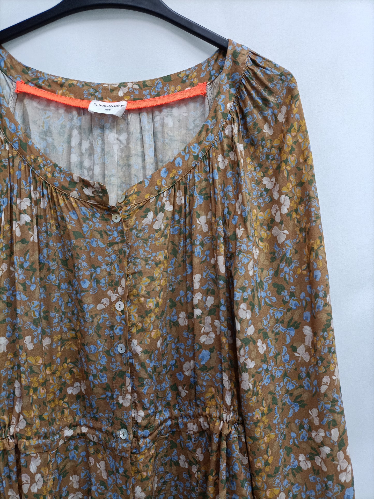 THAIS AMICH. Vestido beige flores T.xs/s