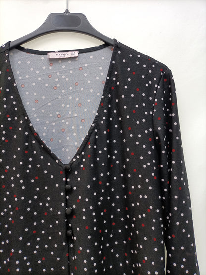 MANGO. Black polka dot Ts dress