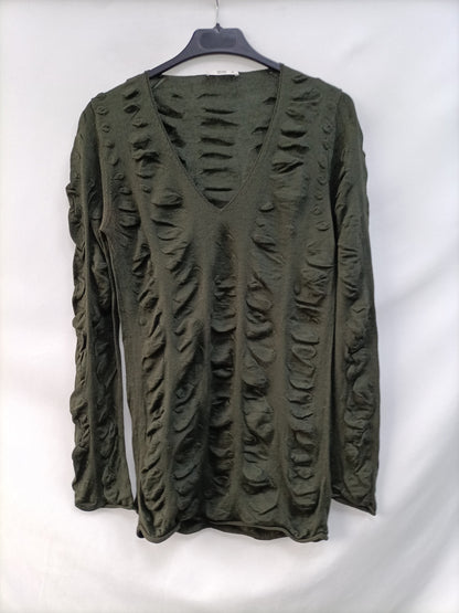 PRADA.Green textured knit top TS