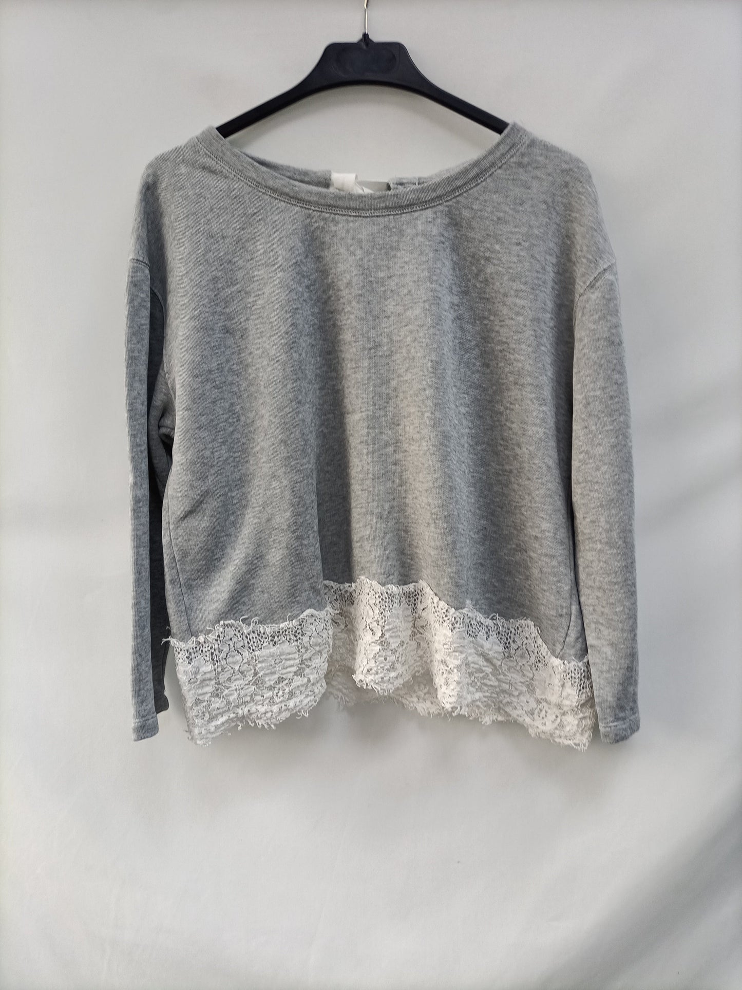 CLAUDIE PIERLOT.Grey white lace sweater T.1(S)