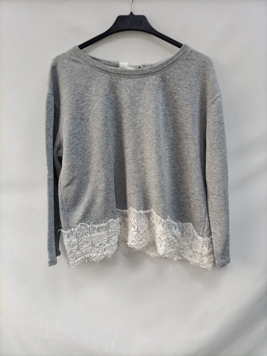 CLAUDIE PIERLOT.Grey white lace sweater T.1(S)