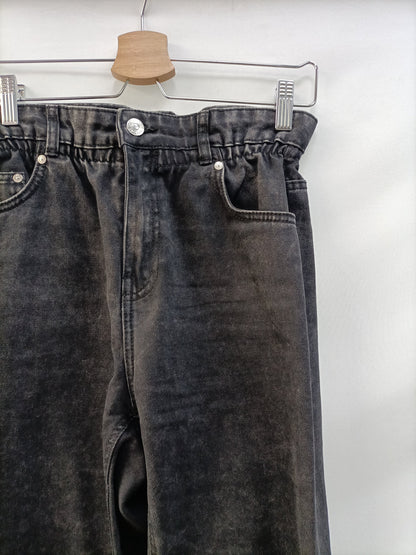 BERSHKA.Pantalones straight cintura fruncida T.34