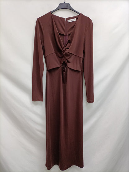 MANGO. Long brown dress with slit TM