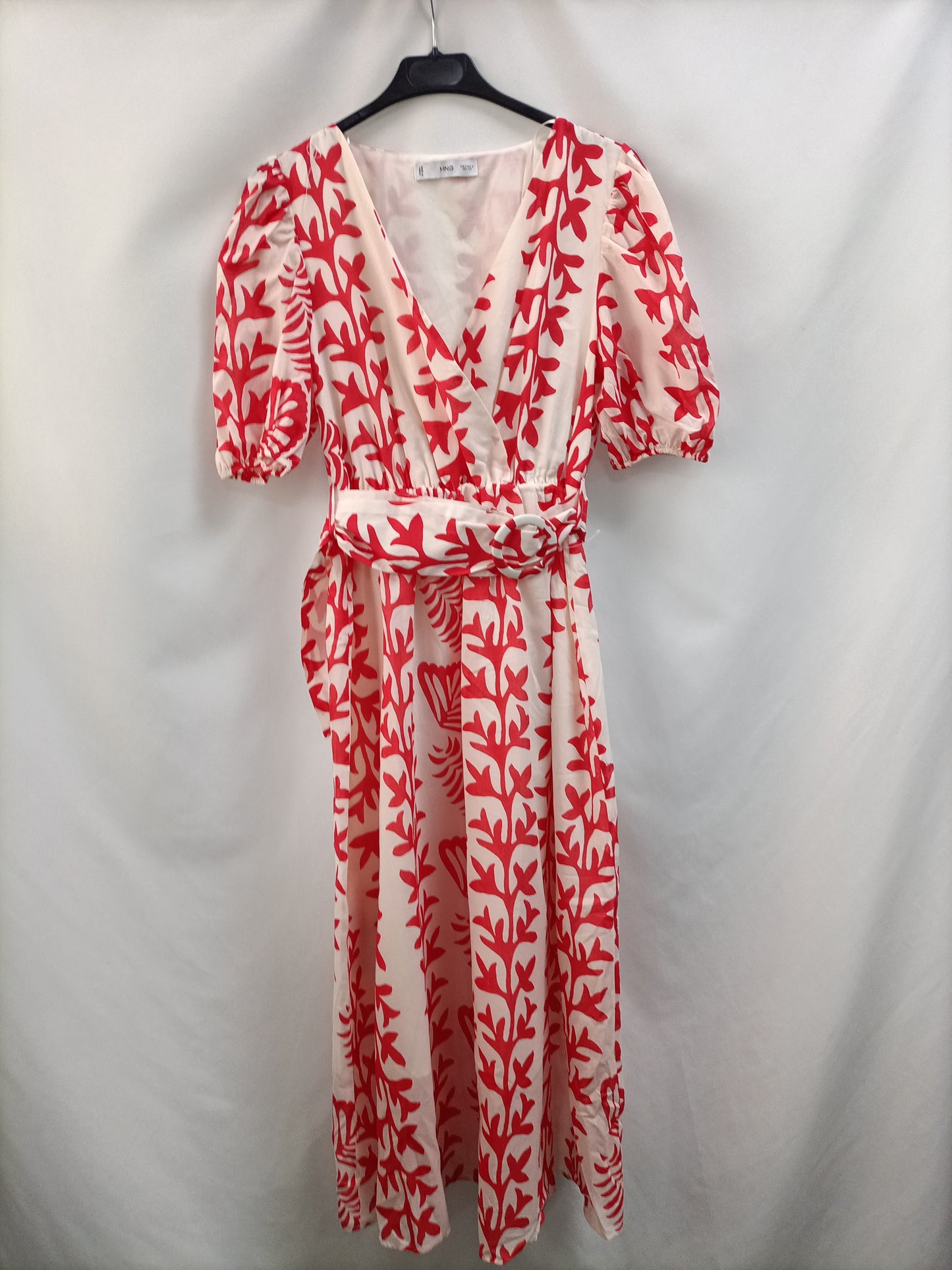 MANGO.Vestido midi rojo y blanco T.s