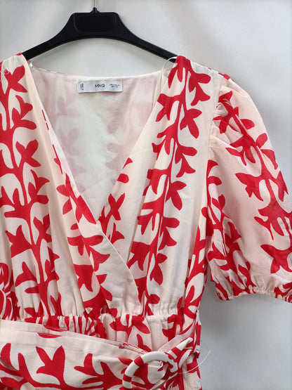 MANGO.Vestido midi rojo y blanco T.s