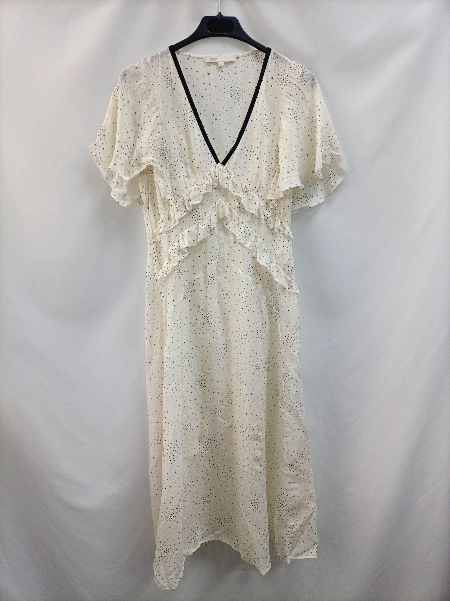 MAJE.Vestido midi beige y negro T.36