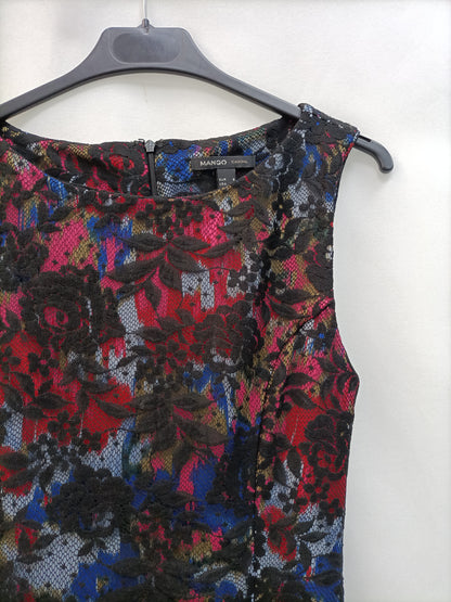 MANGO. Vestido corto encaje T.s