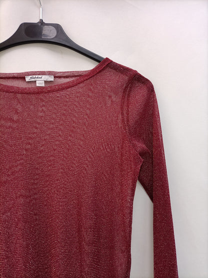 SUBDUED. Top burdeos semitransparente T.m