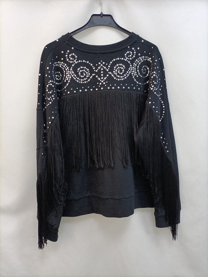 MANGO. Sudadera negra Flecos T.s