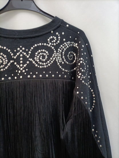 MANGO. Sudadera negra Flecos T.s