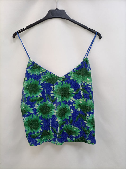 MANGO. Top flores lentejuelas T.s