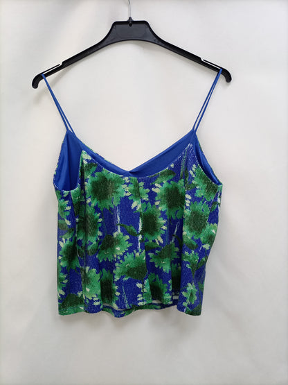 MANGO. Top flores lentejuelas T.s