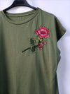 OTRAS. Camiseta verde flor Tu(s/m)