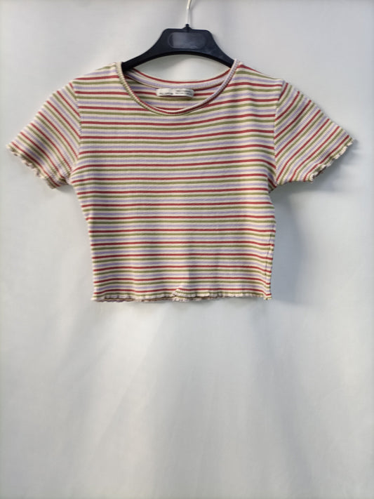 PULL&BEAR. Camiseta crop rayas T.s