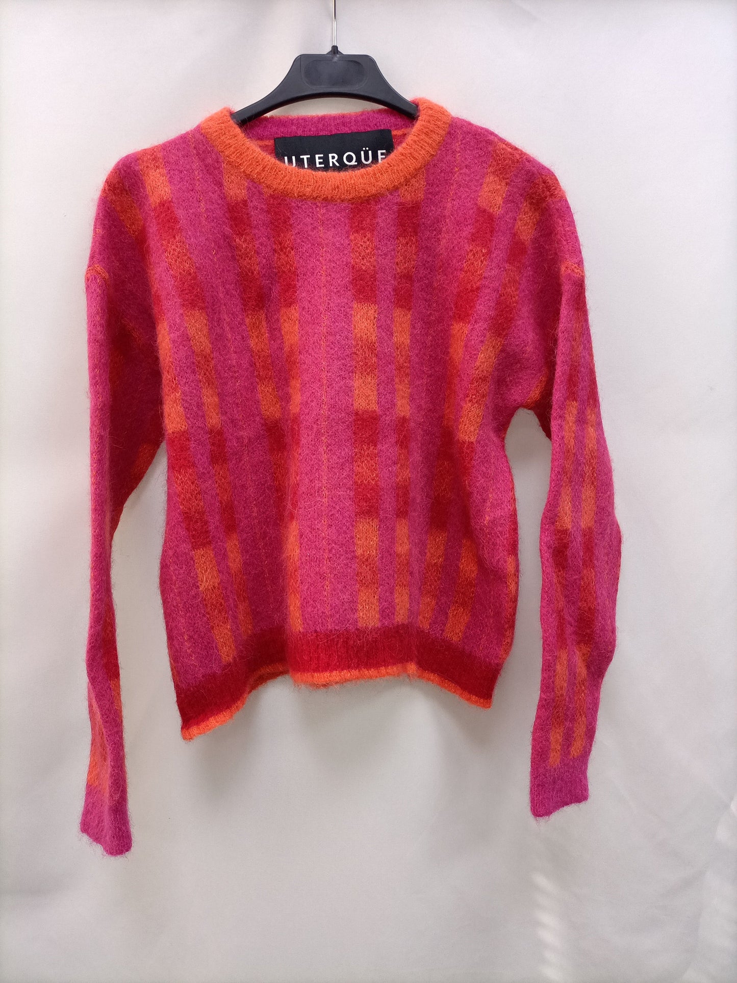 UTERQÜE. Jersey cuadros rosa y naranja T.m