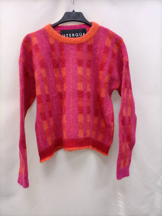 UTERQÜE. Jersey cuadros rosa y naranja T.m