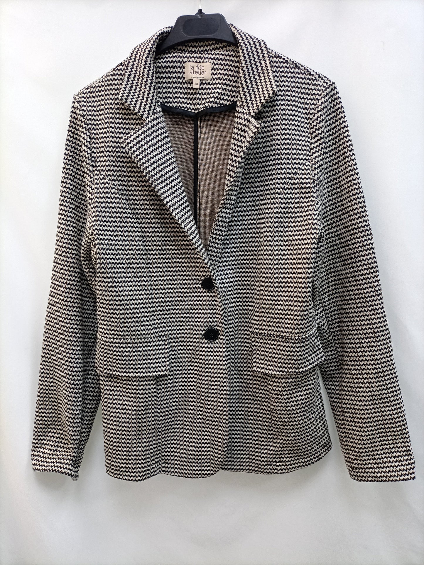 LA FEE ATELIER. Blazer espiga beige y negra T.38