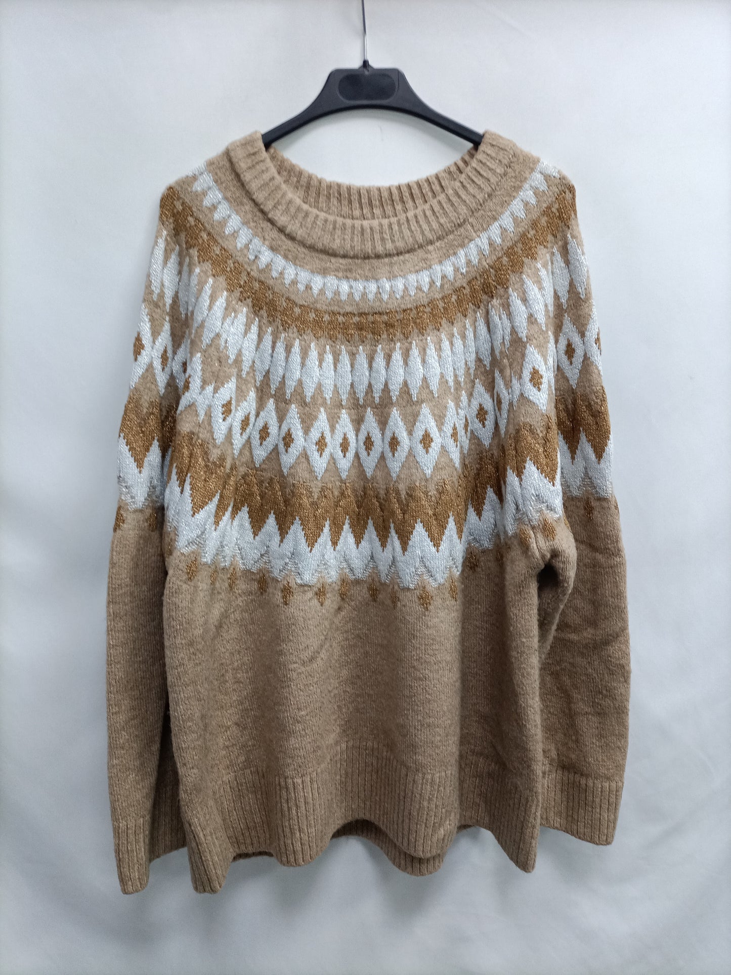 MANGO. Jersey beige dibujos T.xl