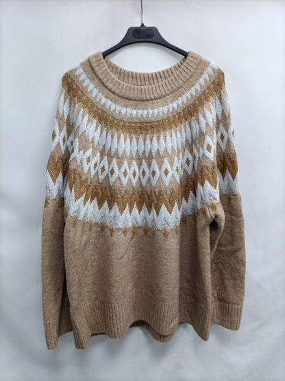 MANGO. Jersey beige dibujos T.xl