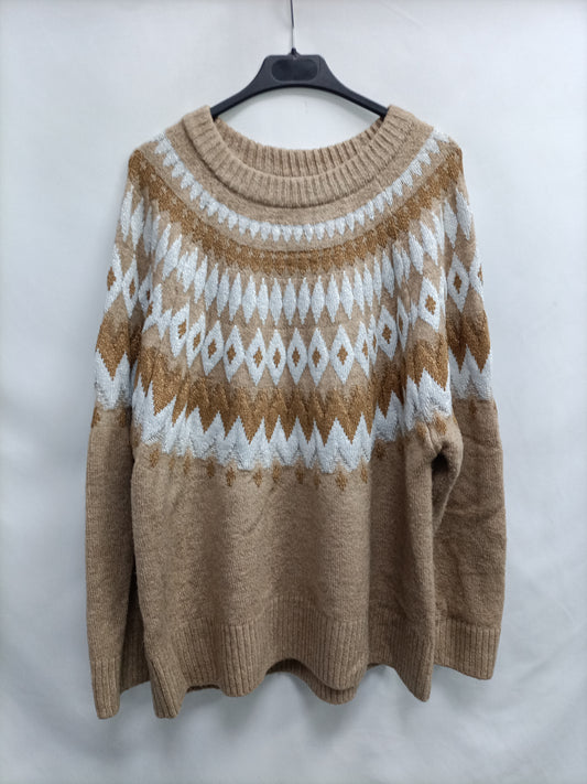 MANGO. Jersey beige dibujos T.xl