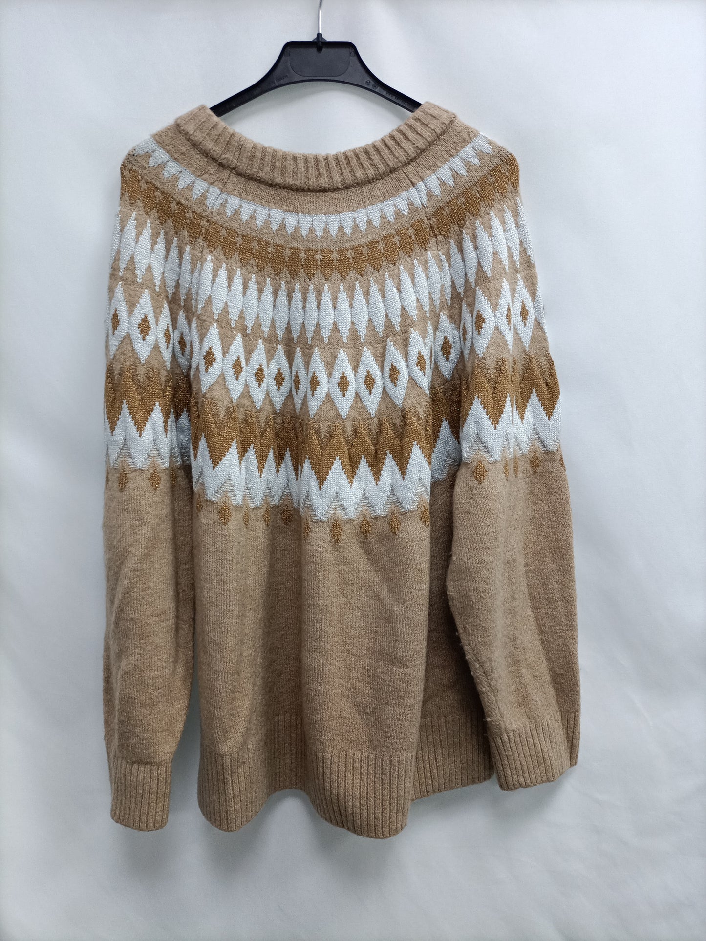 MANGO. Jersey beige dibujos T.xl