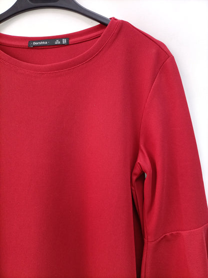 BERSHKA.Vestido punto burdeos T.M