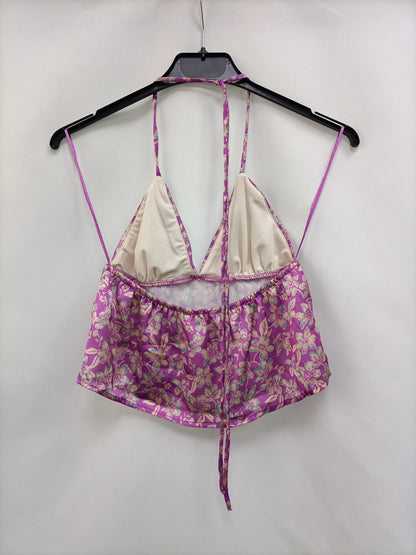 PULL&BEAR.Croptop morado flores T.S