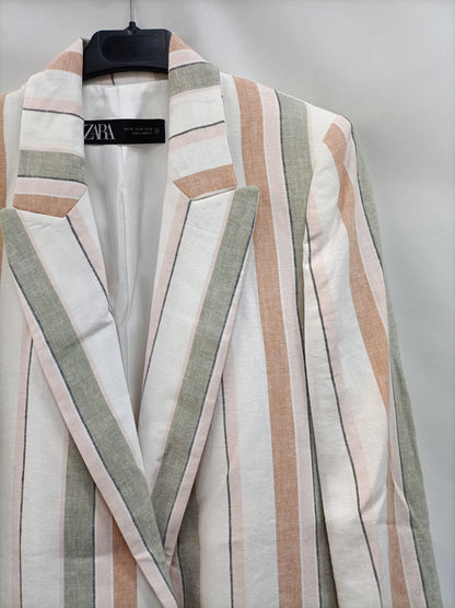 ZARA.Blazer lino rayas tonos pastel oversized T.XS
