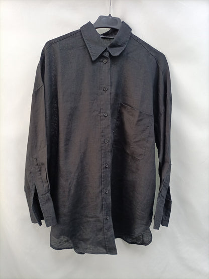 ZARA.Camisa lino negra T.XS