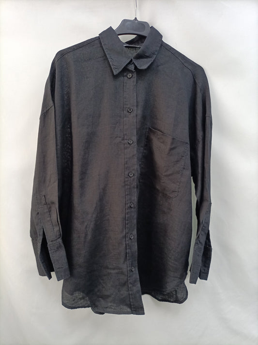 ZARA.Camisa lino negra T.XS