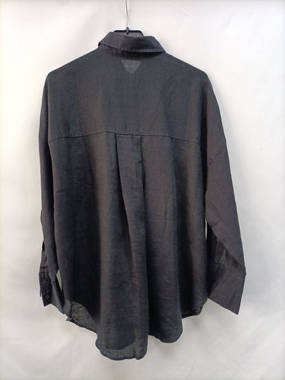ZARA.Camisa lino negra T.XS